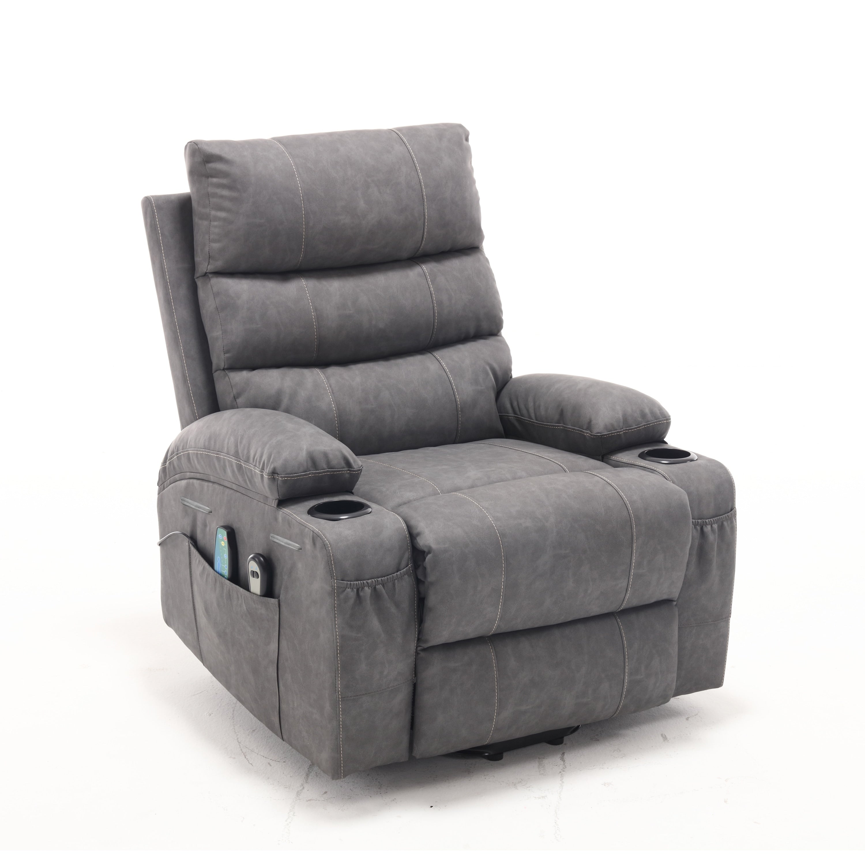 Fauteuil inclinable électrique de grande taille 21 W, massage par vibrations à 8 points et chauffage lombaire, télécommande, poches latérales, porte-gobelets