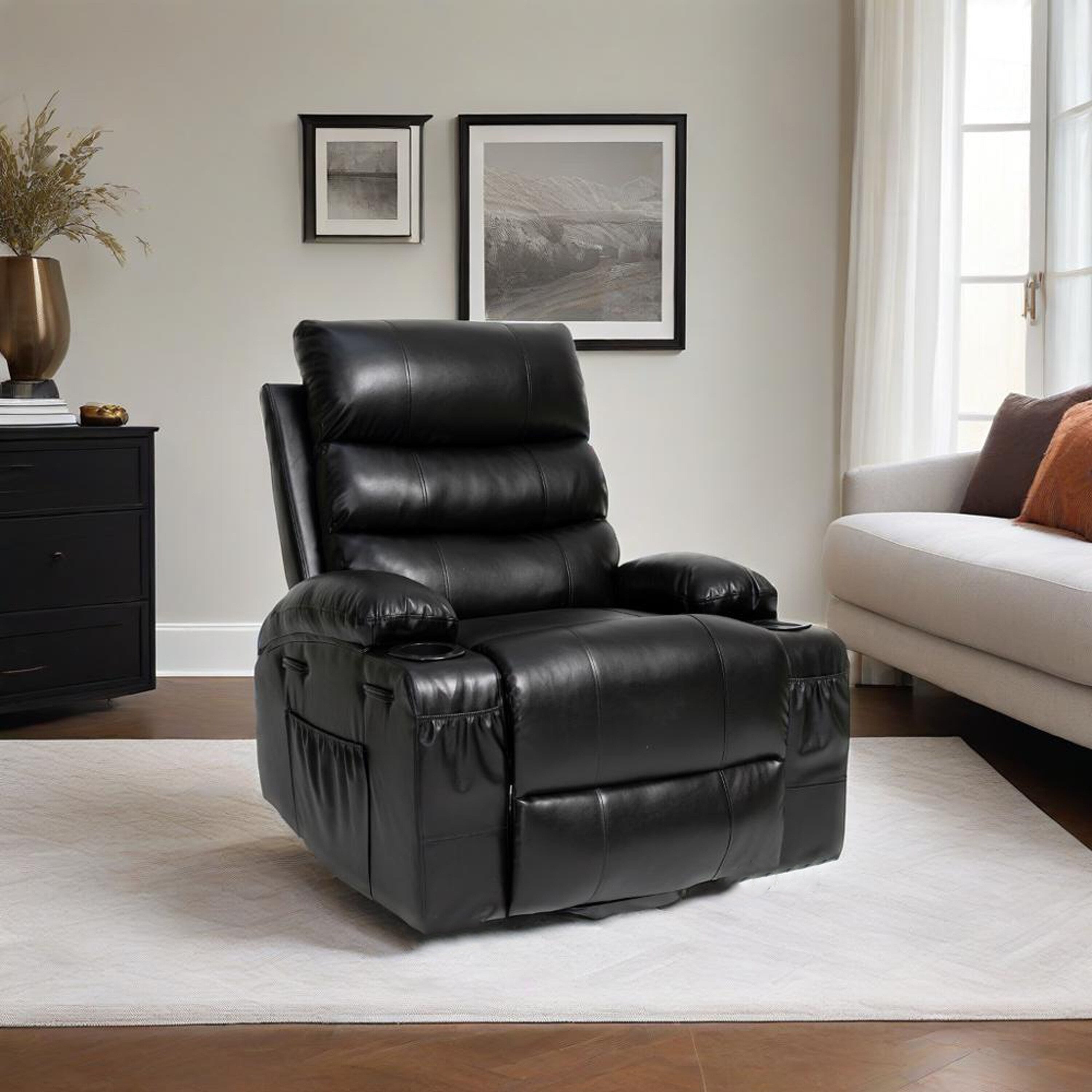 Fauteuil inclinable électrique de grande taille 21 W, massage par vibrations à 8 points et chauffage lombaire, télécommande, poches latérales, porte-gobelets