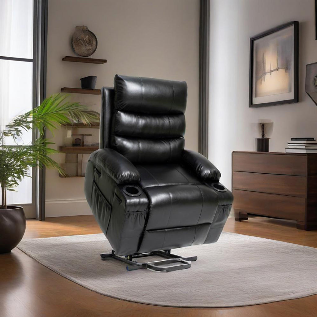 Fauteuil inclinable électrique de grande taille 21 W, massage par vibrations à 8 points et chauffage lombaire, télécommande, poches latérales, porte-gobelets