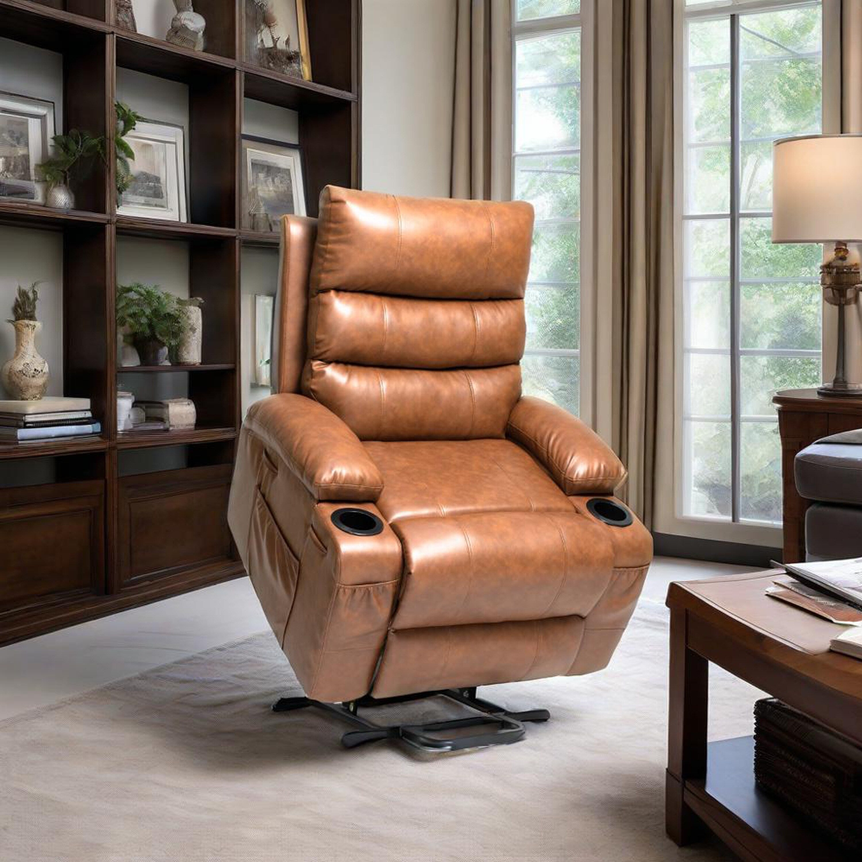 Fauteuil inclinable électrique de grande taille 21 W, massage par vibrations à 8 points et chauffage lombaire, télécommande, poches latérales, porte-gobelets