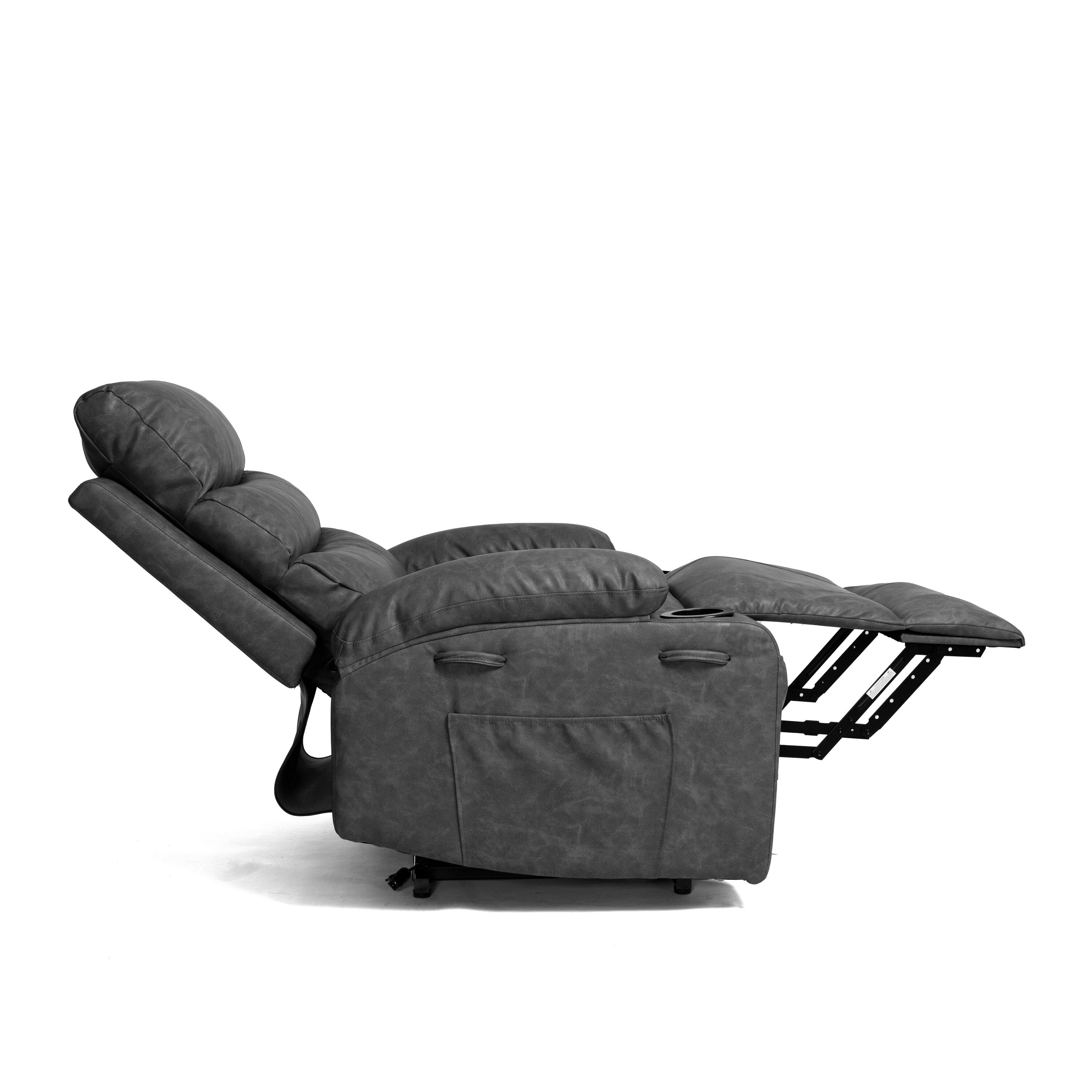 Fauteuil inclinable électrique de grande taille 21 W, massage par vibrations à 8 points et chauffage lombaire, télécommande, poches latérales, porte-gobelets