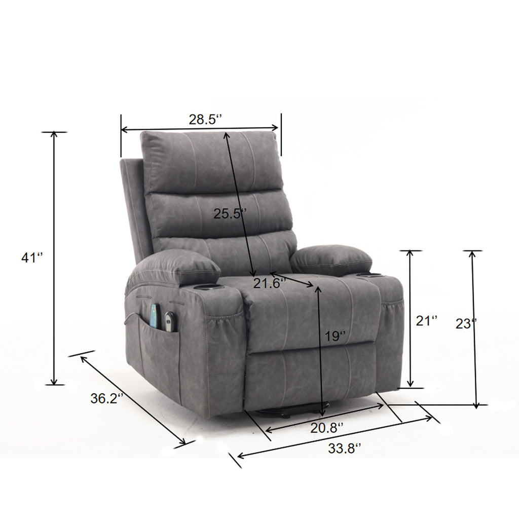 Fauteuil inclinable électrique de grande taille 21 W, massage par vibrations à 8 points et chauffage lombaire, télécommande, poches latérales, porte-gobelets