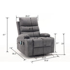 Fauteuil inclinable électrique de grande taille 21 W, massage par vibrations à 8 points et chauffage lombaire, télécommande, poches latérales, porte-gobelets