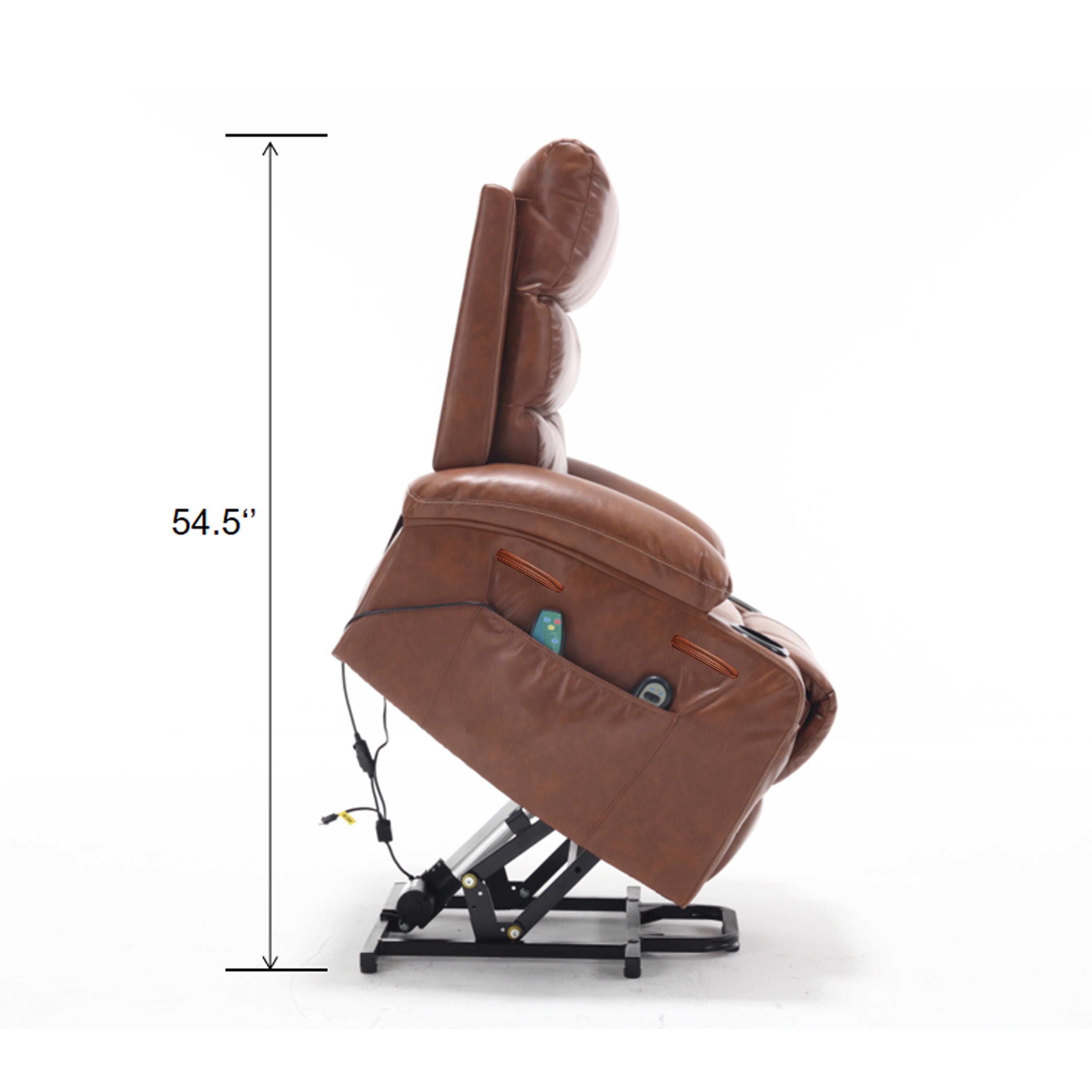 Fauteuil inclinable électrique de grande taille 21 W, massage par vibrations à 8 points et chauffage lombaire, télécommande, poches latérales, porte-gobelets