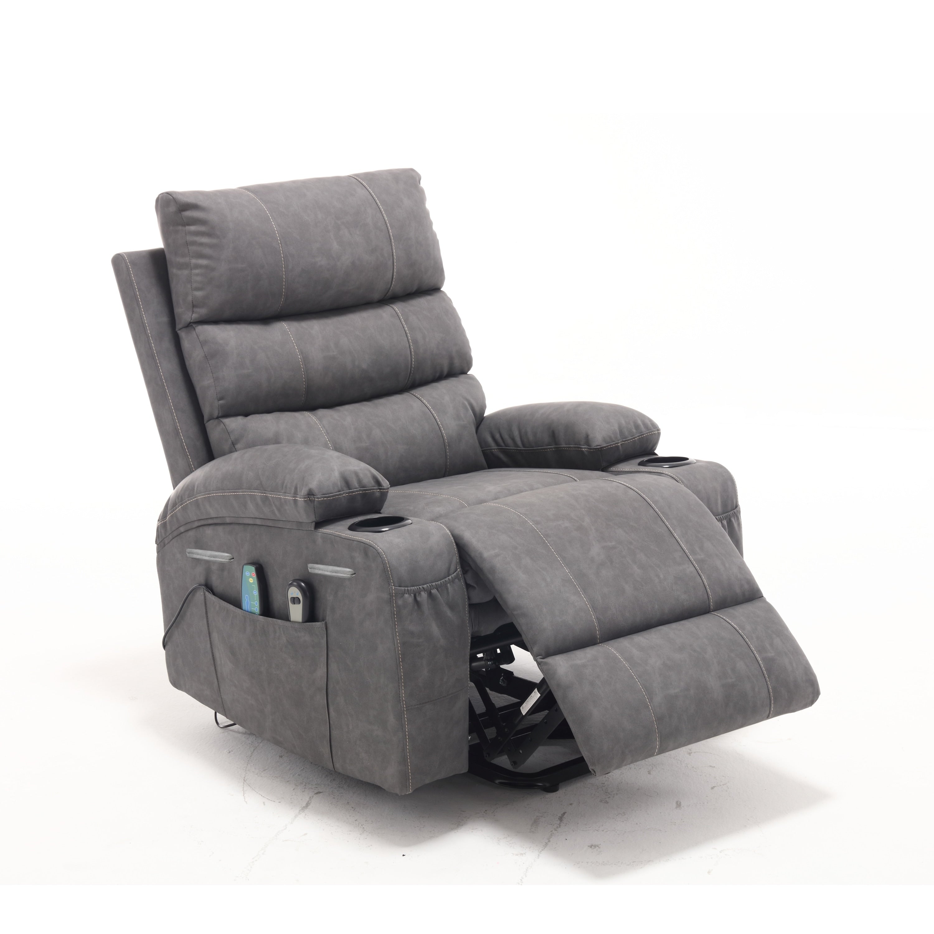 Fauteuil inclinable électrique de grande taille 21 W, massage par vibrations à 8 points et chauffage lombaire, télécommande, poches latérales, porte-gobelets