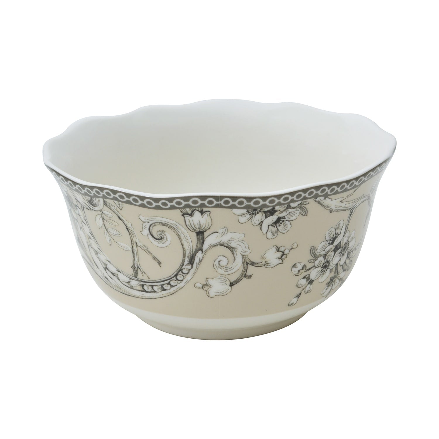Service de table 16 pièces en porcelaine 222 Fifth Adelaide avec assiettes rondes, bols et tasses, blanc antique
