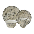 Service de table 16 pièces en porcelaine 222 Fifth Adelaide avec assiettes rondes, bols et tasses, blanc antique