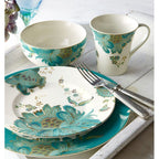 Service de table 16 pièces en porcelaine, 222 Fifth Eliza, bleu sarcelle