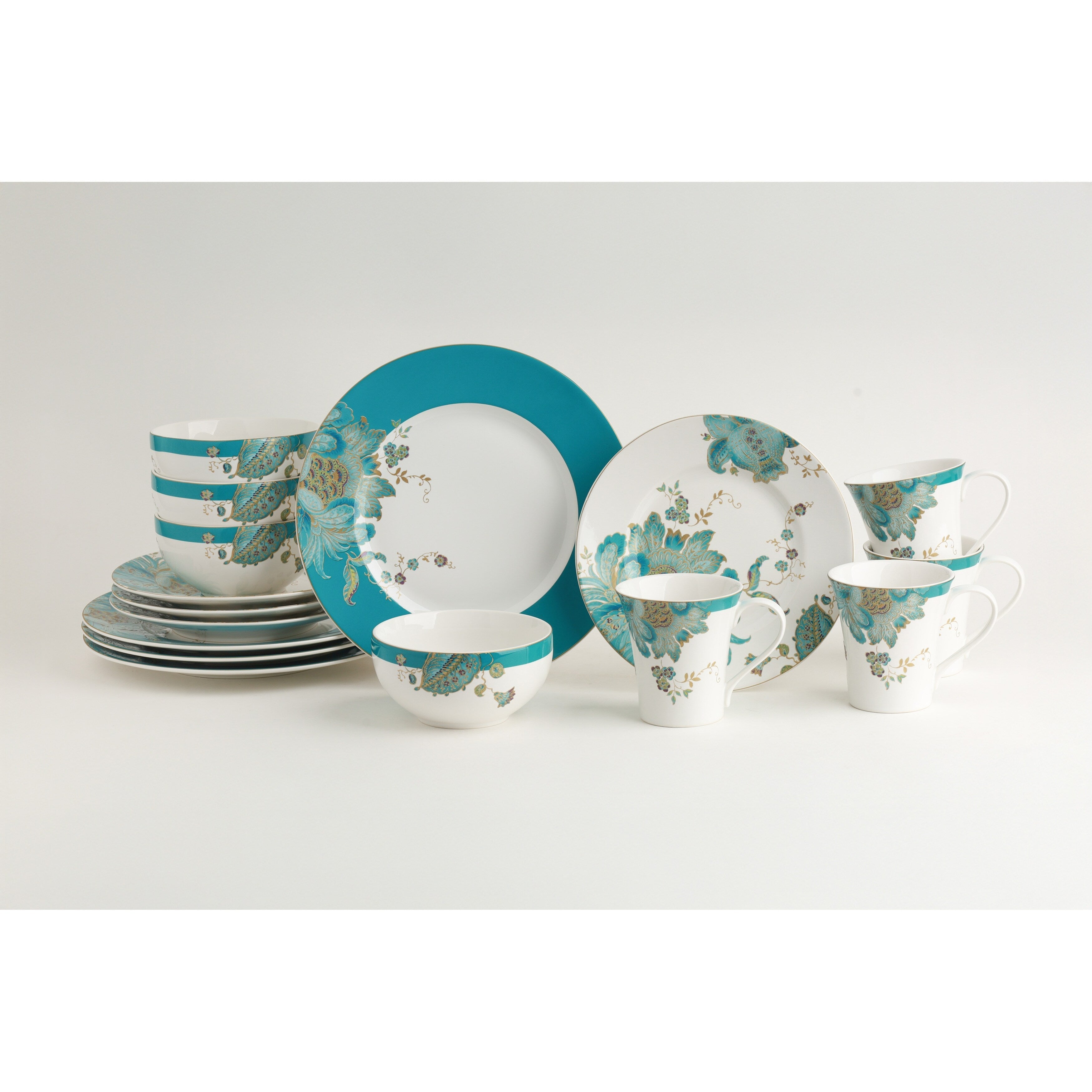Service de table 16 pièces en porcelaine, 222 Fifth Eliza, bleu sarcelle