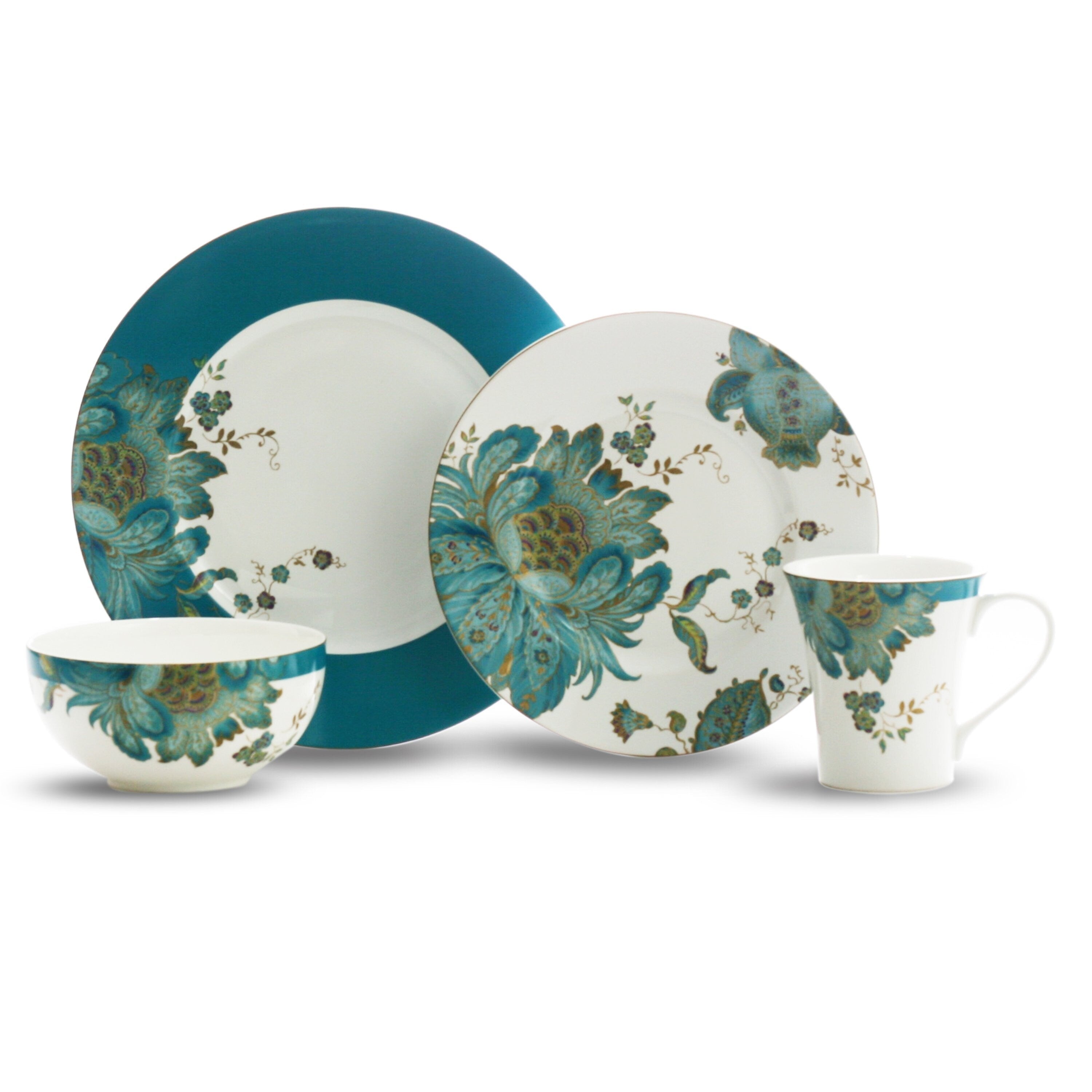Service de table 16 pièces en porcelaine, 222 Fifth Eliza, bleu sarcelle