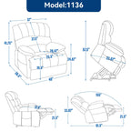 Fauteuil inclinable électrique de grande taille, largeur d'assise 23, dossier haut, en chenille bleu gris, avec massage par vibrations à 8 points