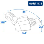 Fauteuil inclinable électrique de grande taille, largeur d'assise 23, dossier haut, en chenille bleu gris, avec massage par vibrations à 8 points