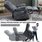 Fauteuil inclinable électrique de grande taille, largeur d'assise 23, dossier haut, en chenille bleu gris, avec massage par vibrations à 8 points