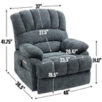 Fauteuil inclinable électrique de grande taille, largeur d'assise 23, dossier haut, en chenille bleu gris, avec massage par vibrations à 8 points