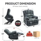 Fauteuil inclinable électrique de grande taille, largeur d'assise 23, dossier haut, en chenille bleu gris, avec massage par vibrations à 8 points