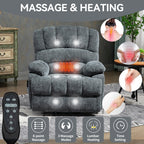 Fauteuil inclinable électrique de grande taille, largeur d'assise 23, dossier haut, en chenille bleu gris, avec massage par vibrations à 8 points