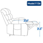 Fauteuil inclinable électrique de grande taille, largeur d'assise 23, dossier haut, en chenille bleu gris, avec massage par vibrations à 8 points