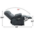 Fauteuil inclinable électrique de grande taille, largeur d'assise 23, dossier haut, en chenille bleu gris, avec massage par vibrations à 8 points