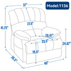 Fauteuil inclinable électrique de grande taille en chenille avec largeur d'assise de 23 pouces et dossier haut, massage par vibration à 8 points et chauffage lombaire