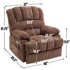 Fauteuil inclinable électrique de grande taille en chenille avec largeur d'assise de 23 pouces et dossier haut, massage par vibration à 8 points et chauffage lombaire