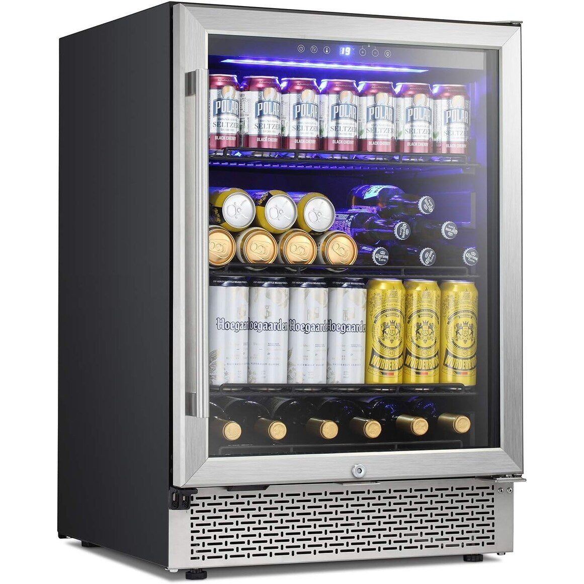Réfrigérateur à boissons 24 pouces, refroidisseur à vin intégré, mini-réfrigérateur