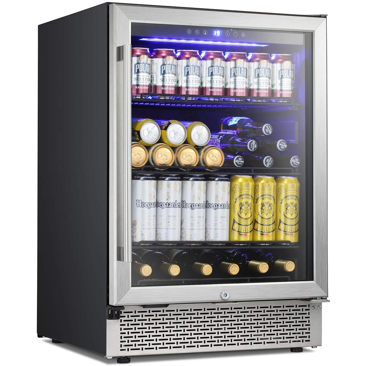 Réfrigérateur à boissons 24 pouces, refroidisseur à vin intégré, mini-réfrigérateur