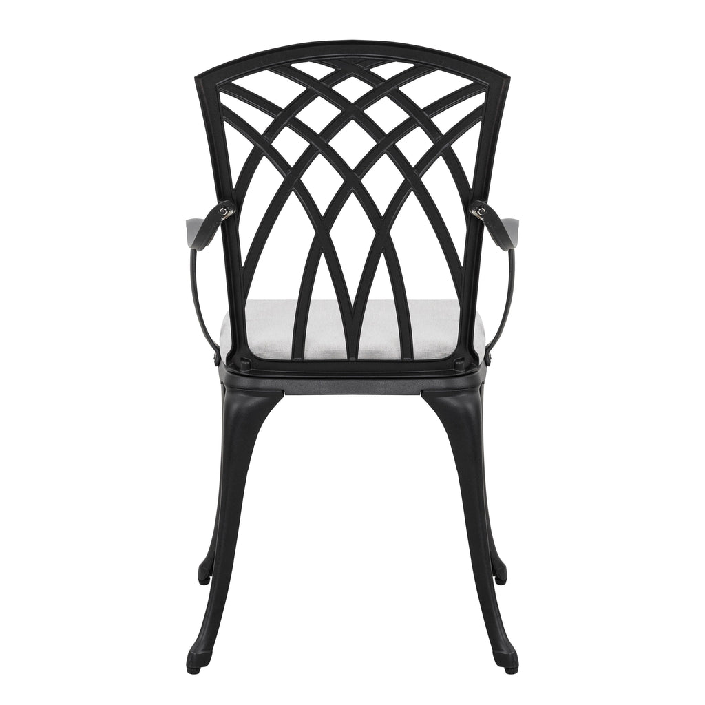 Table de bistrot en fonte d'aluminium de 24 pouces et 2 chaises de bistrot avec coussins gris - Table ronde de 24 pouces