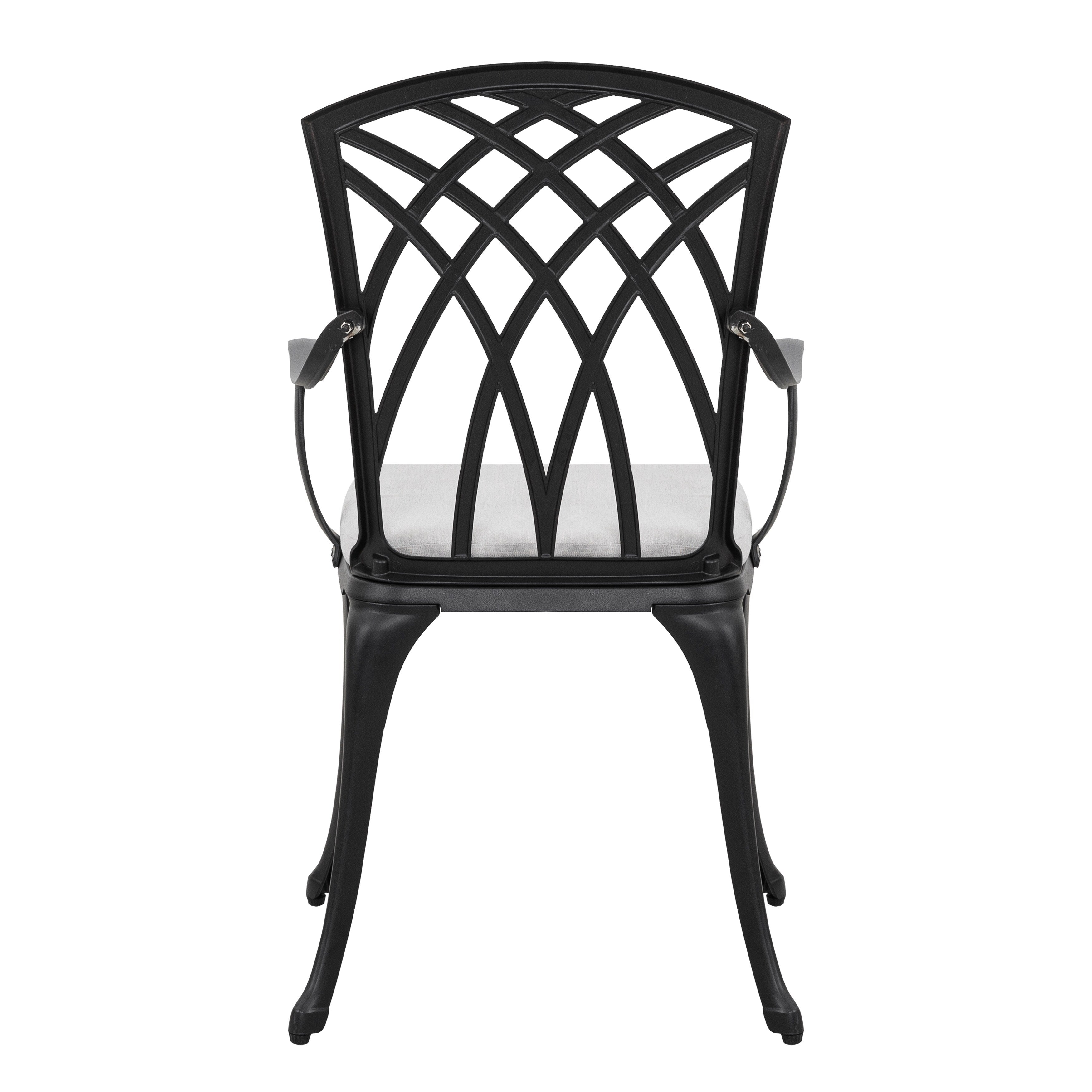 Table de bistrot en fonte d'aluminium de 24 pouces et 2 chaises de bistrot avec coussins gris - Table ronde de 24 pouces