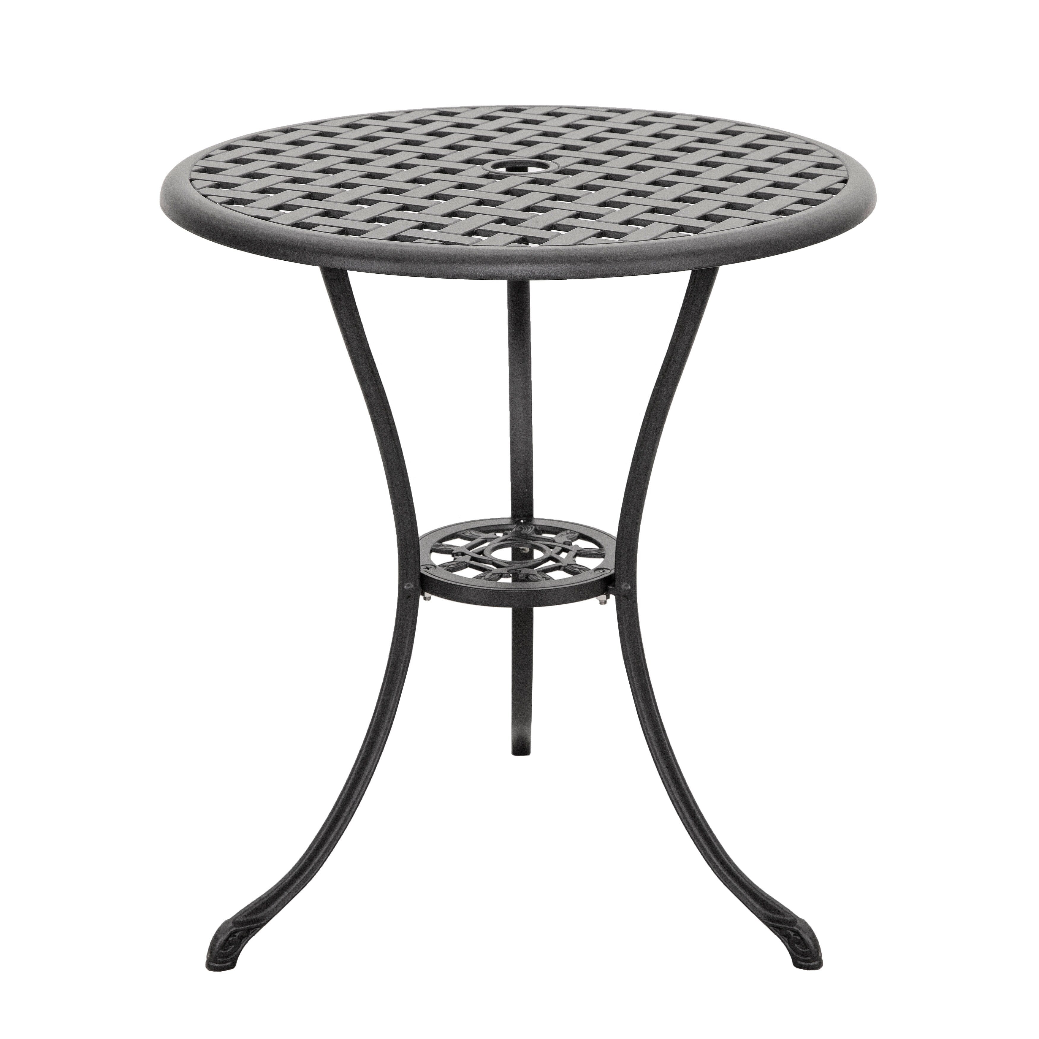 Table de bistrot en fonte d'aluminium de 24 pouces et 2 chaises de bistrot avec coussins gris - Table ronde de 24 pouces