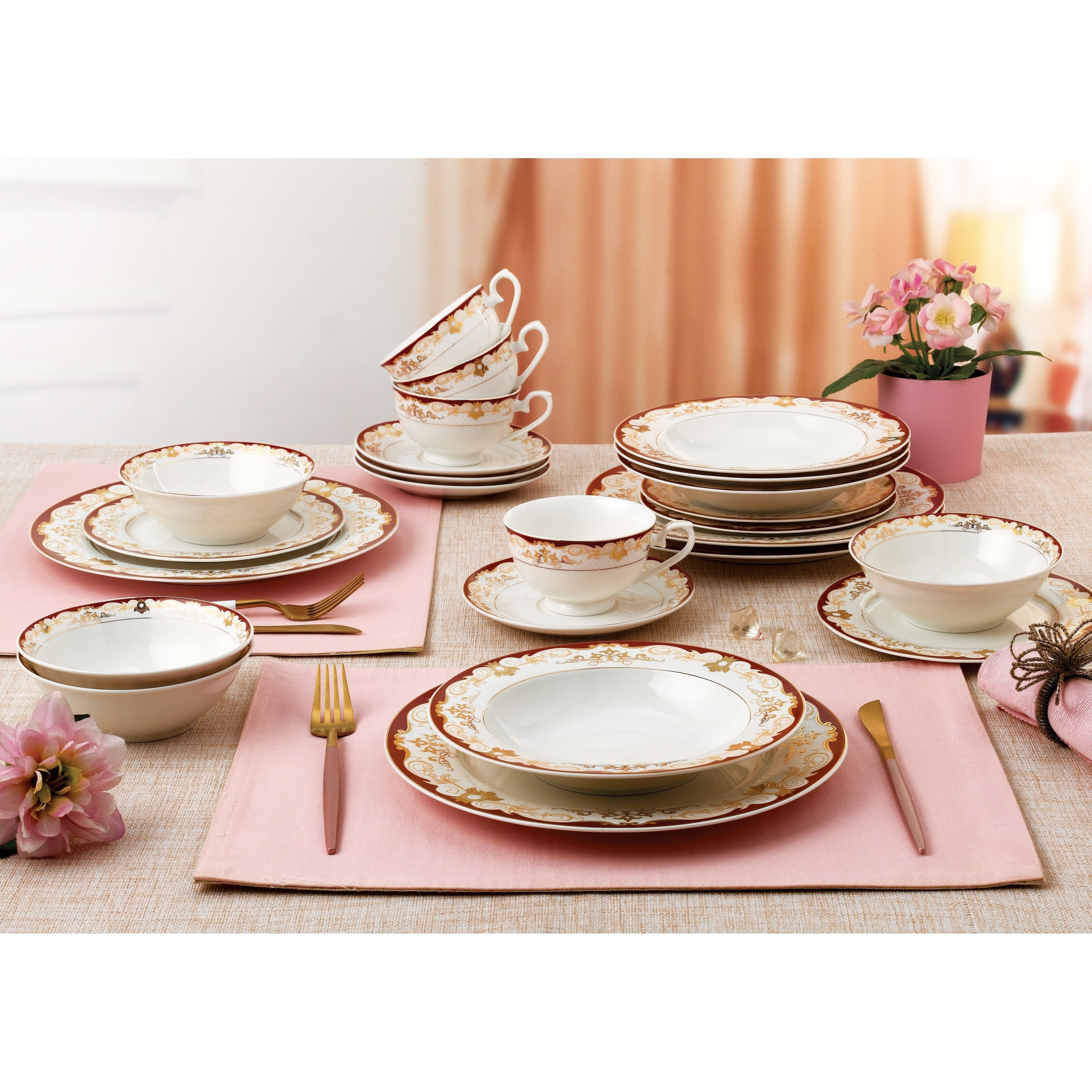Service de table 24 pièces en porcelaine tendre, service pour 4 personnes, par Lorren Home Trends