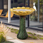 Bain d'oiseaux d'extérieur en béton avec piédestal, motif tournesol, 24,4 po