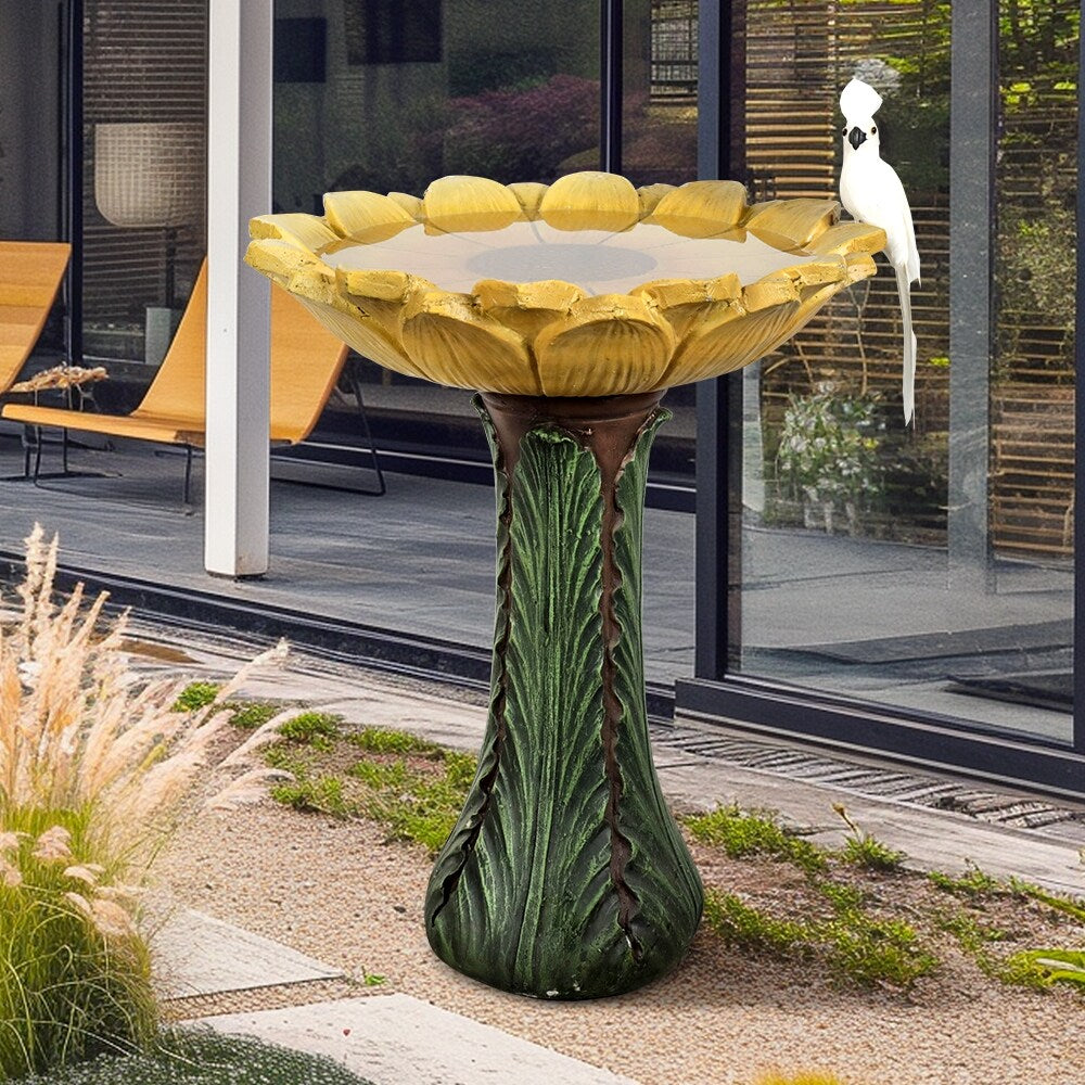 Bain d'oiseaux d'extérieur en béton avec piédestal, motif tournesol, 24,4 po