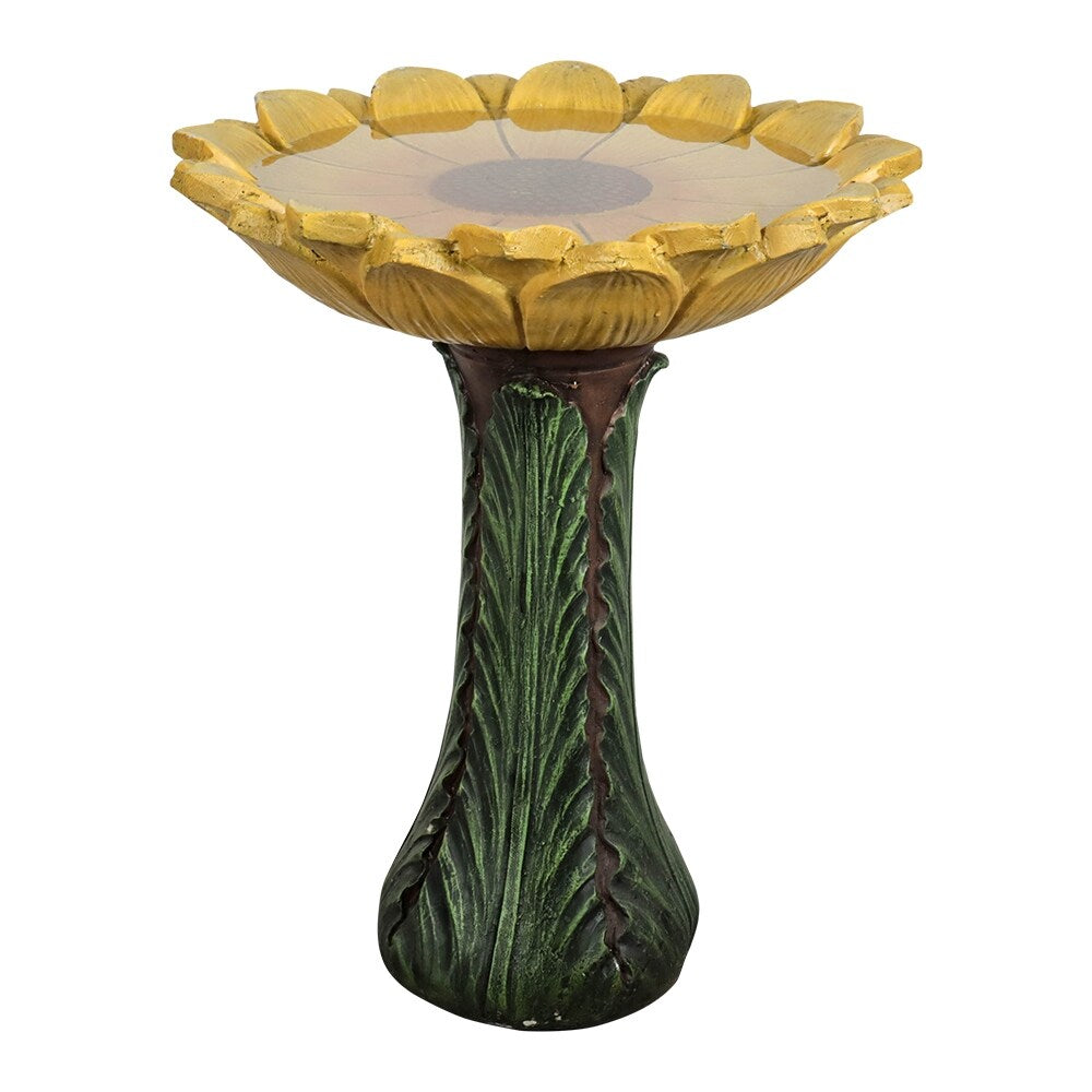 Bain d'oiseaux d'extérieur en béton avec piédestal, motif tournesol, 24,4 po