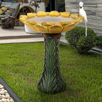 Bain d'oiseaux d'extérieur en béton avec piédestal, motif tournesol, 24,4 po