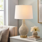 Lampe de table de style campagnard beige délavé/doré de 24,5 pouces avec abat-jour en lin blanc (lot de 2) - 24,5 H