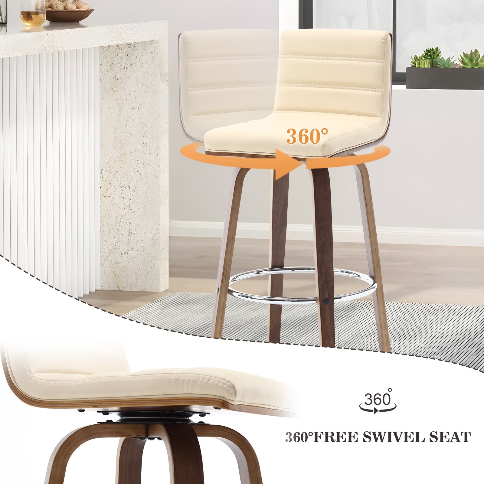 Tabourets de bar/comptoir pivotants en similicuir 26/29, lot de 2/3