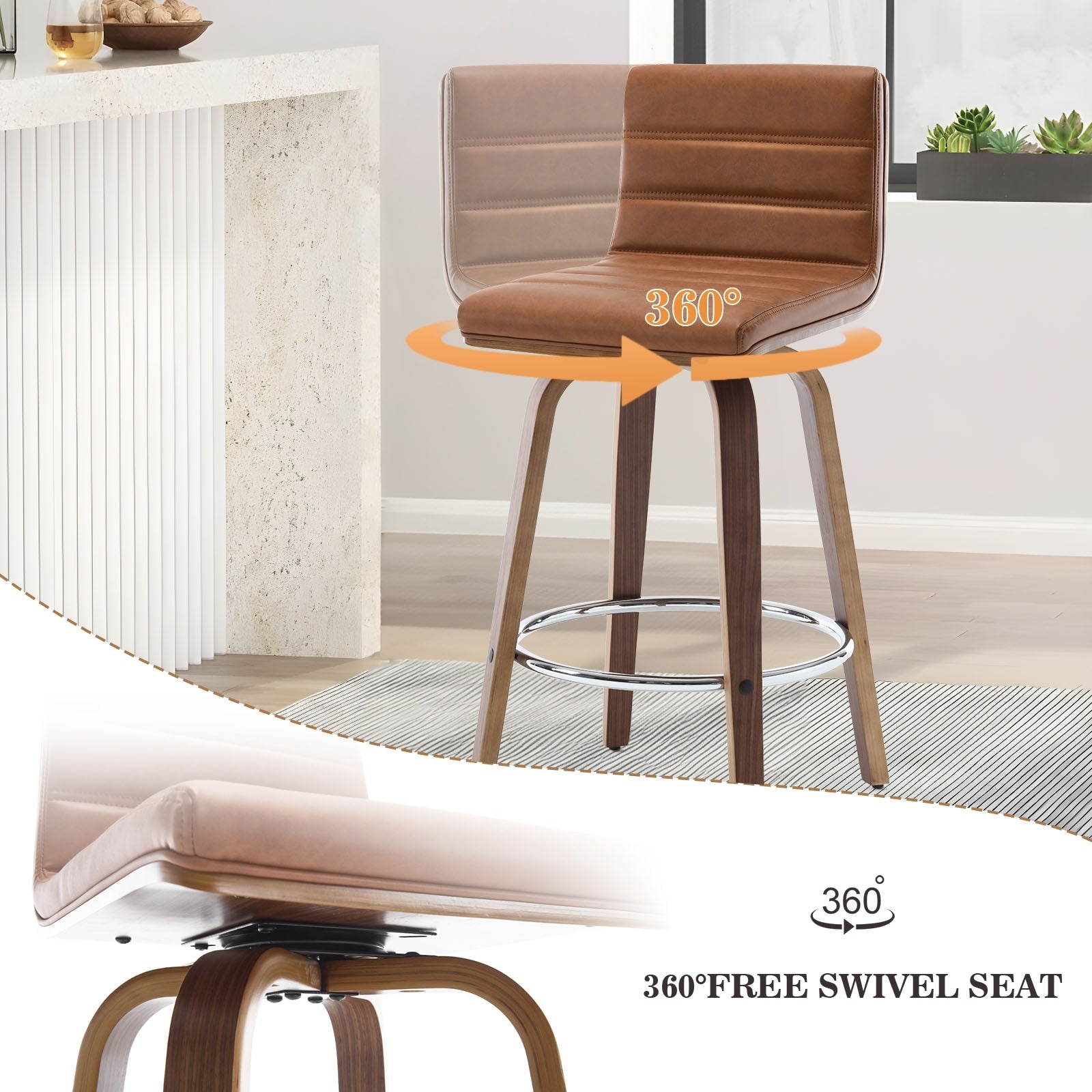 Tabourets de bar/comptoir pivotants en similicuir 26/29, lot de 2/3