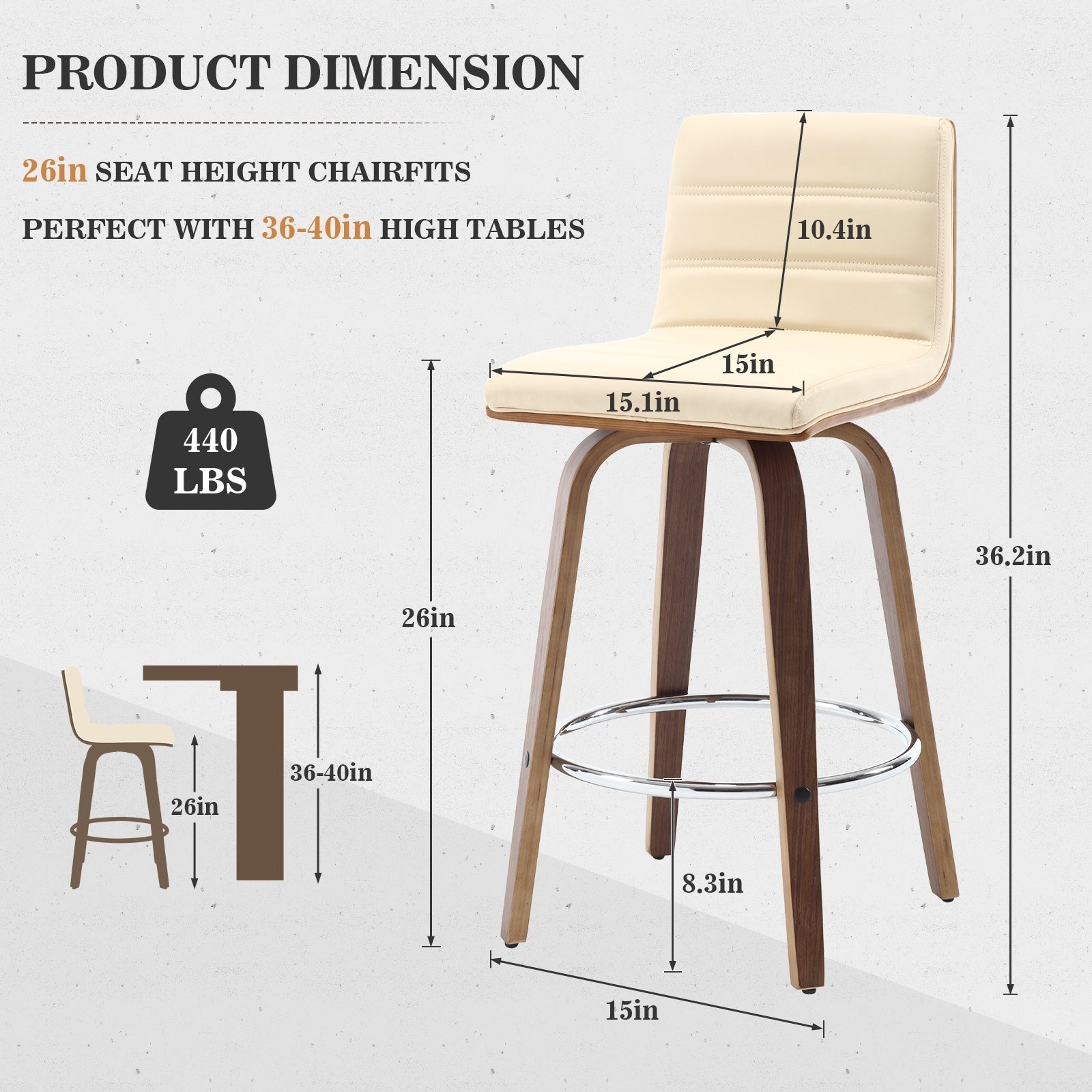 Tabourets de bar/comptoir pivotants en similicuir 26/29, lot de 2/3
