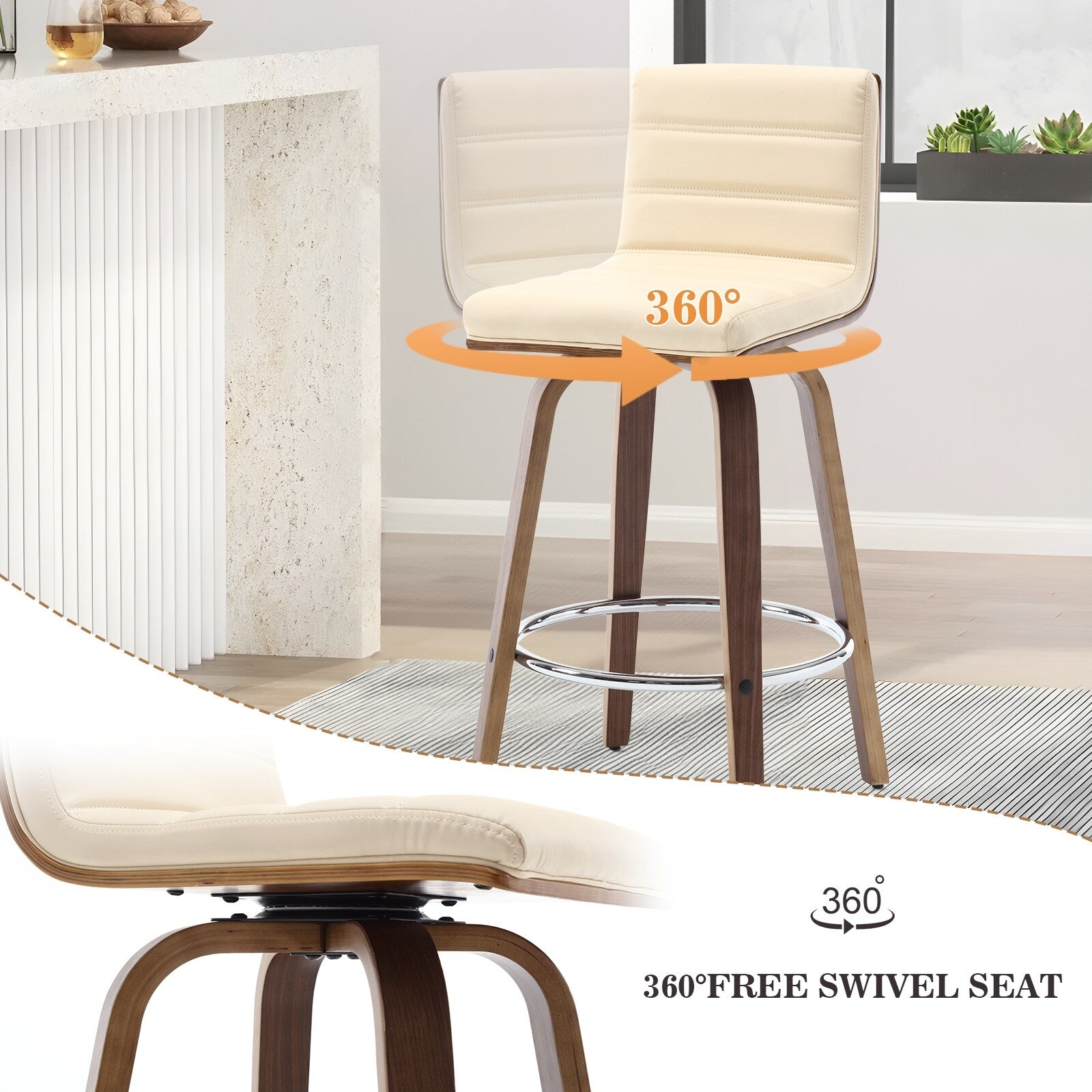 Tabourets de bar/comptoir pivotants en similicuir 26/29, lot de 2/3