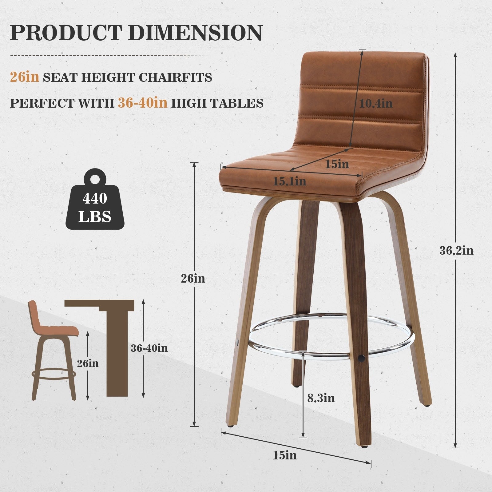 Tabourets de bar/comptoir pivotants en similicuir 26/29, lot de 2/3