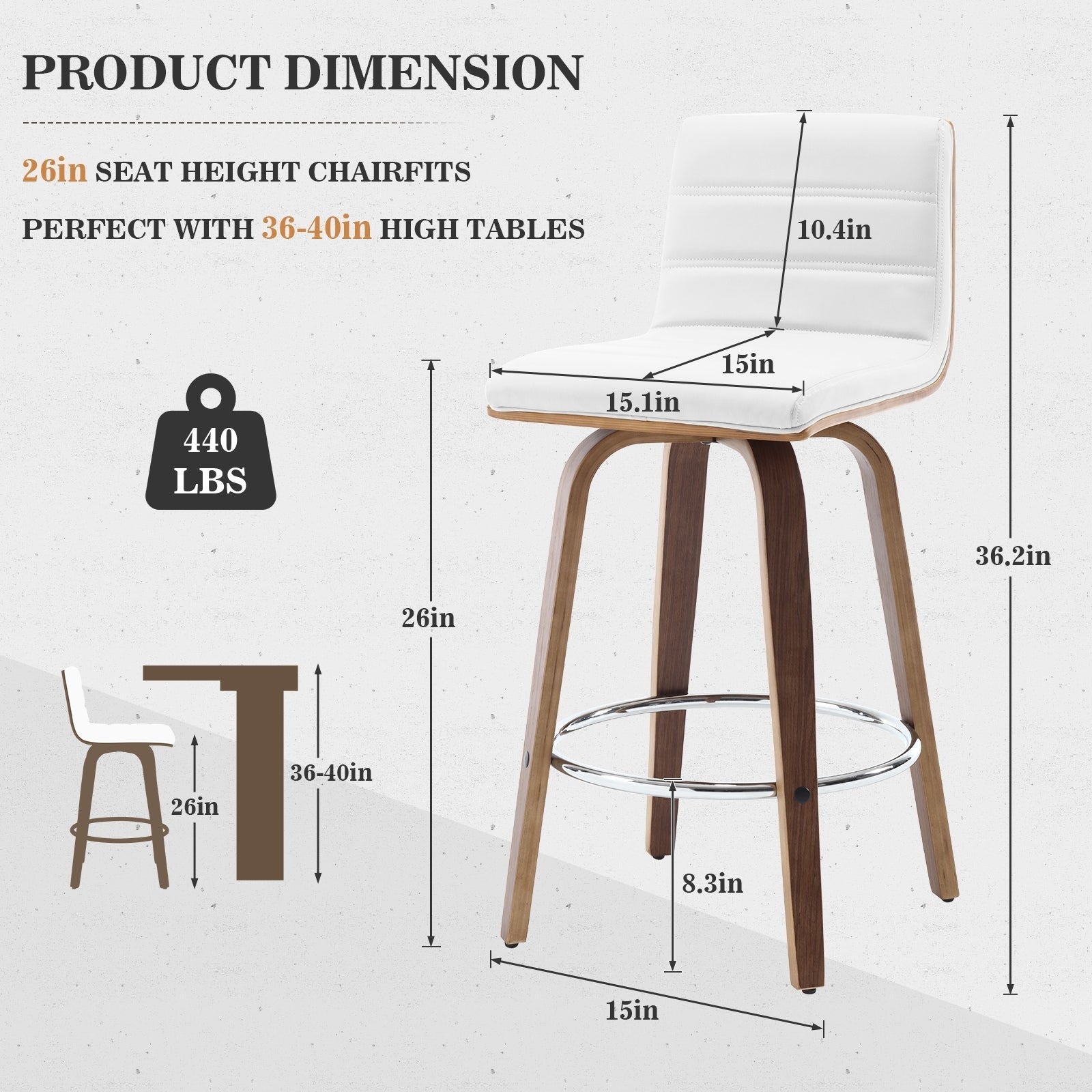 Tabourets de bar/comptoir pivotants en similicuir 26/29, lot de 2/3