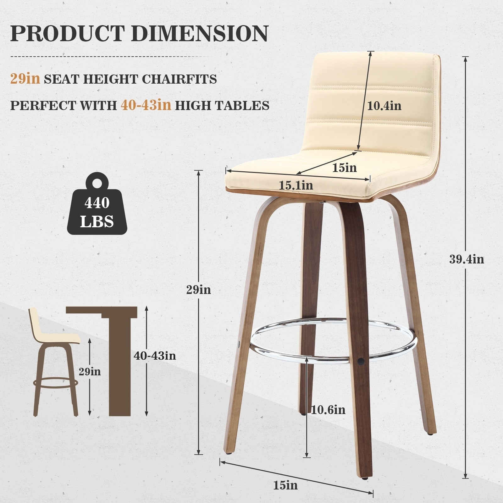 Tabourets de bar/comptoir pivotants en similicuir 26/29, lot de 2/3
