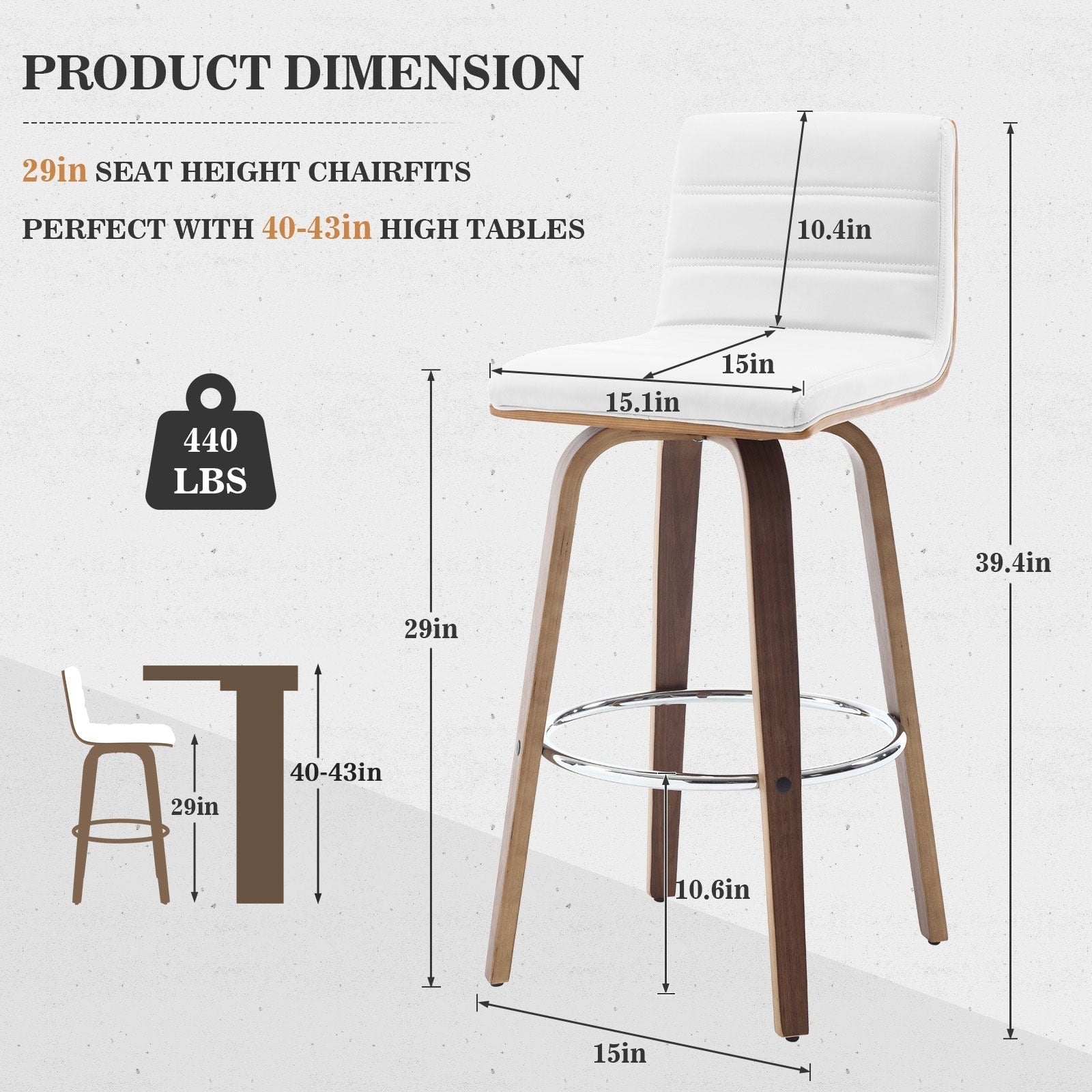 Tabourets de bar/comptoir pivotants en similicuir 26/29, lot de 2/3