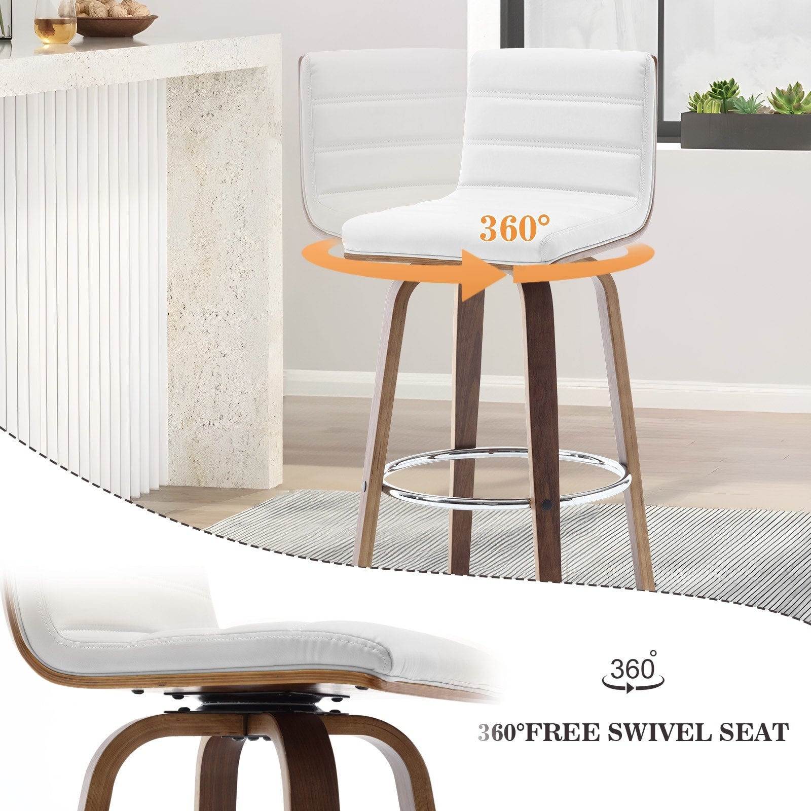 Tabourets de bar/comptoir pivotants en similicuir 26/29, lot de 2/3