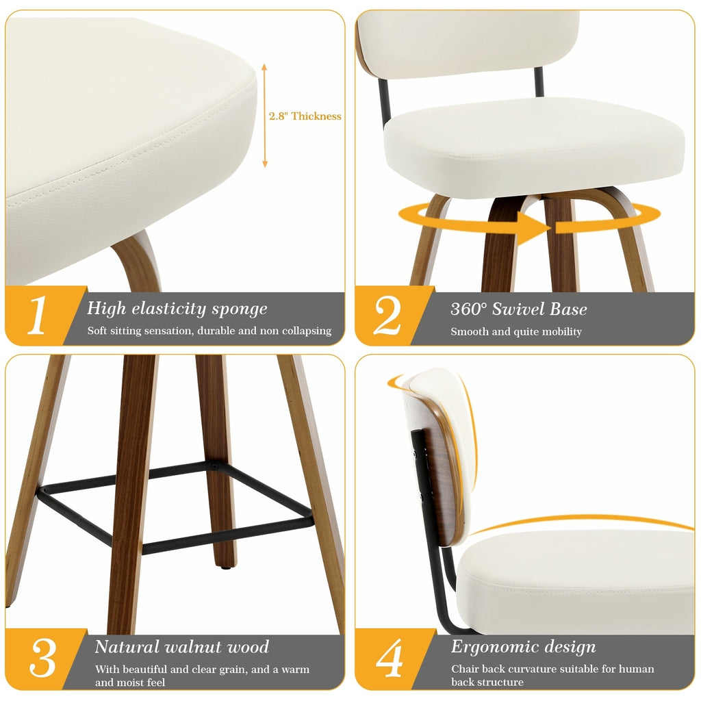 Tabourets de bar pivotants 26/29 avec pieds en bois courbé