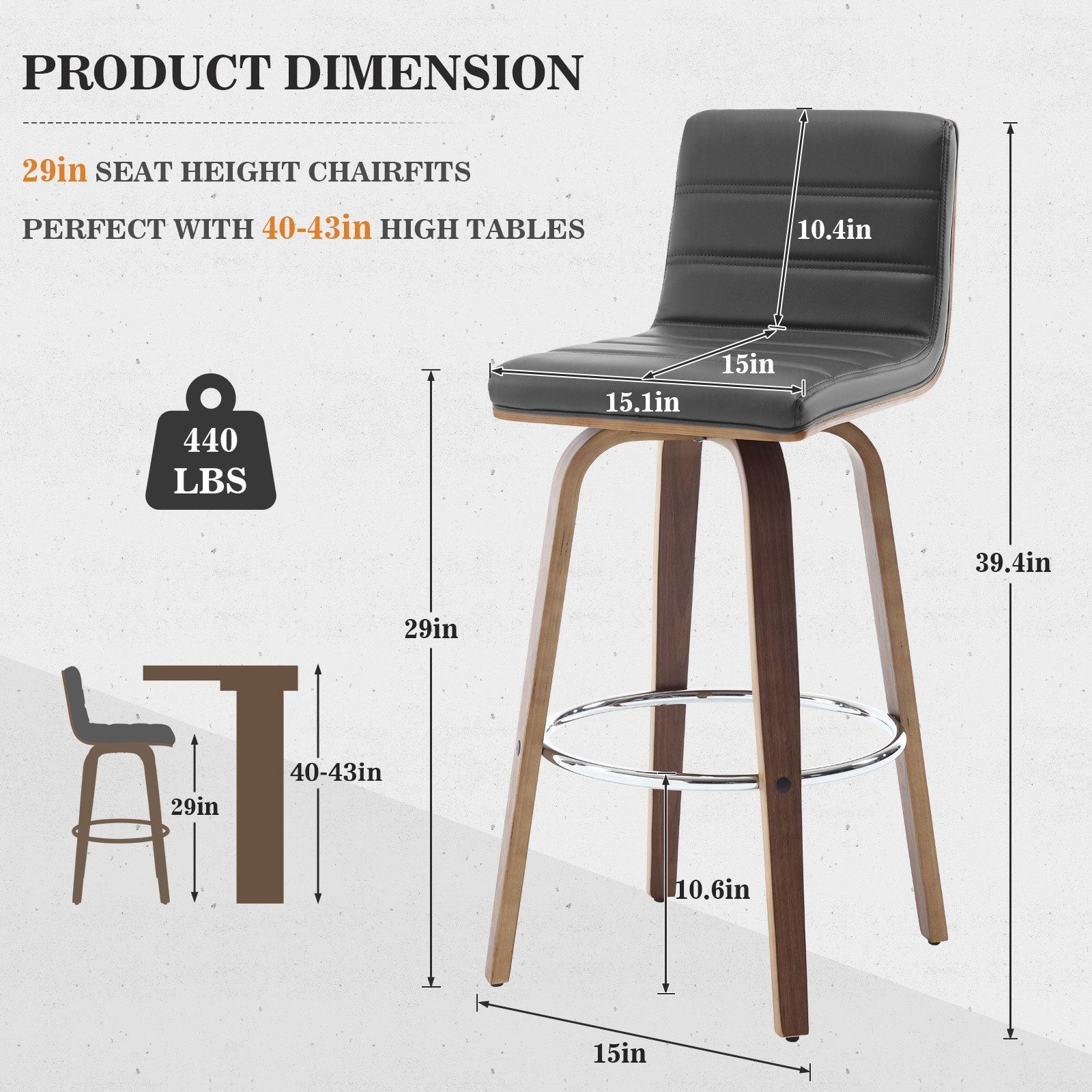 Tabourets de bar/comptoir pivotants en similicuir 26/29, lot de 2/3