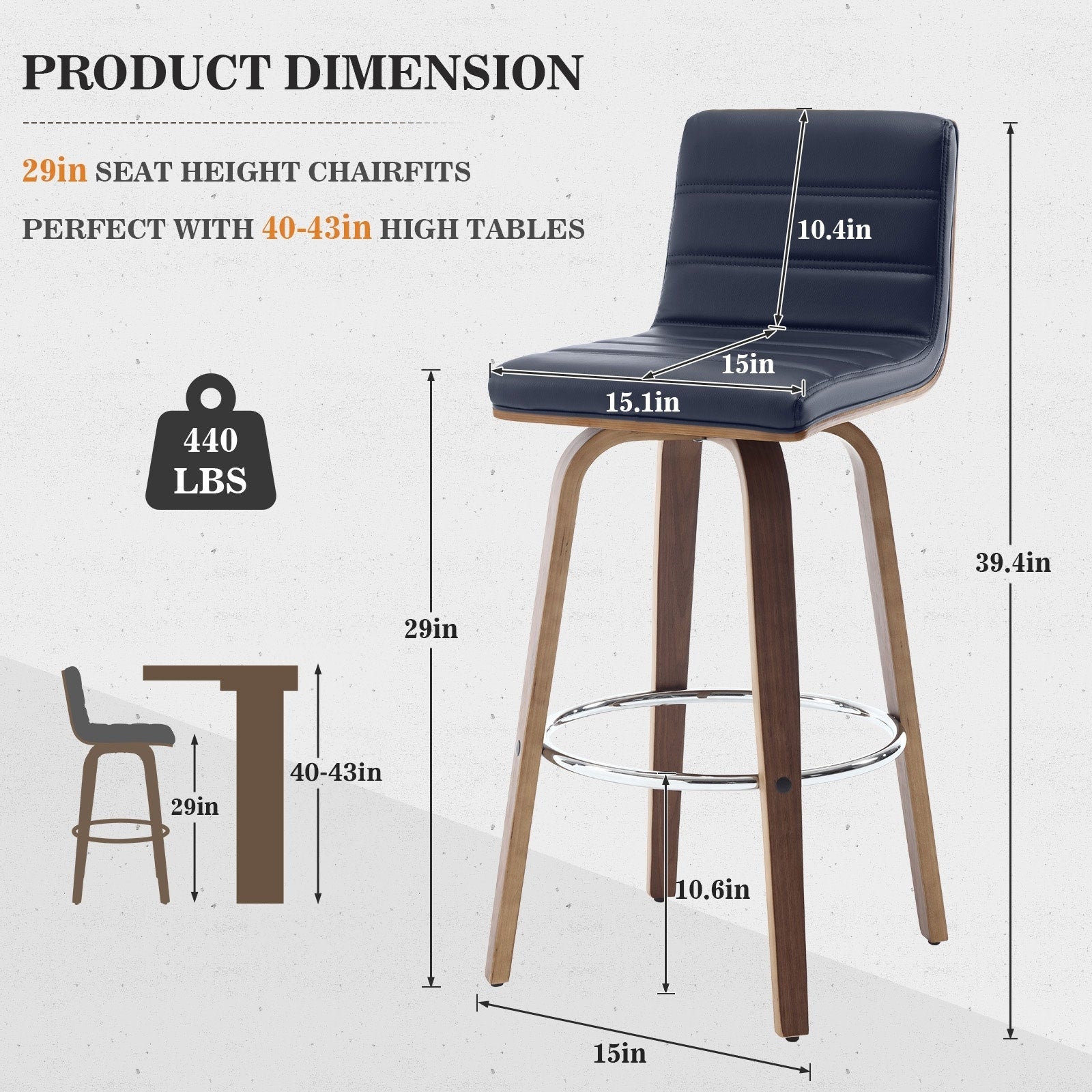 Tabourets de bar/comptoir pivotants en similicuir 26/29, lot de 2/3