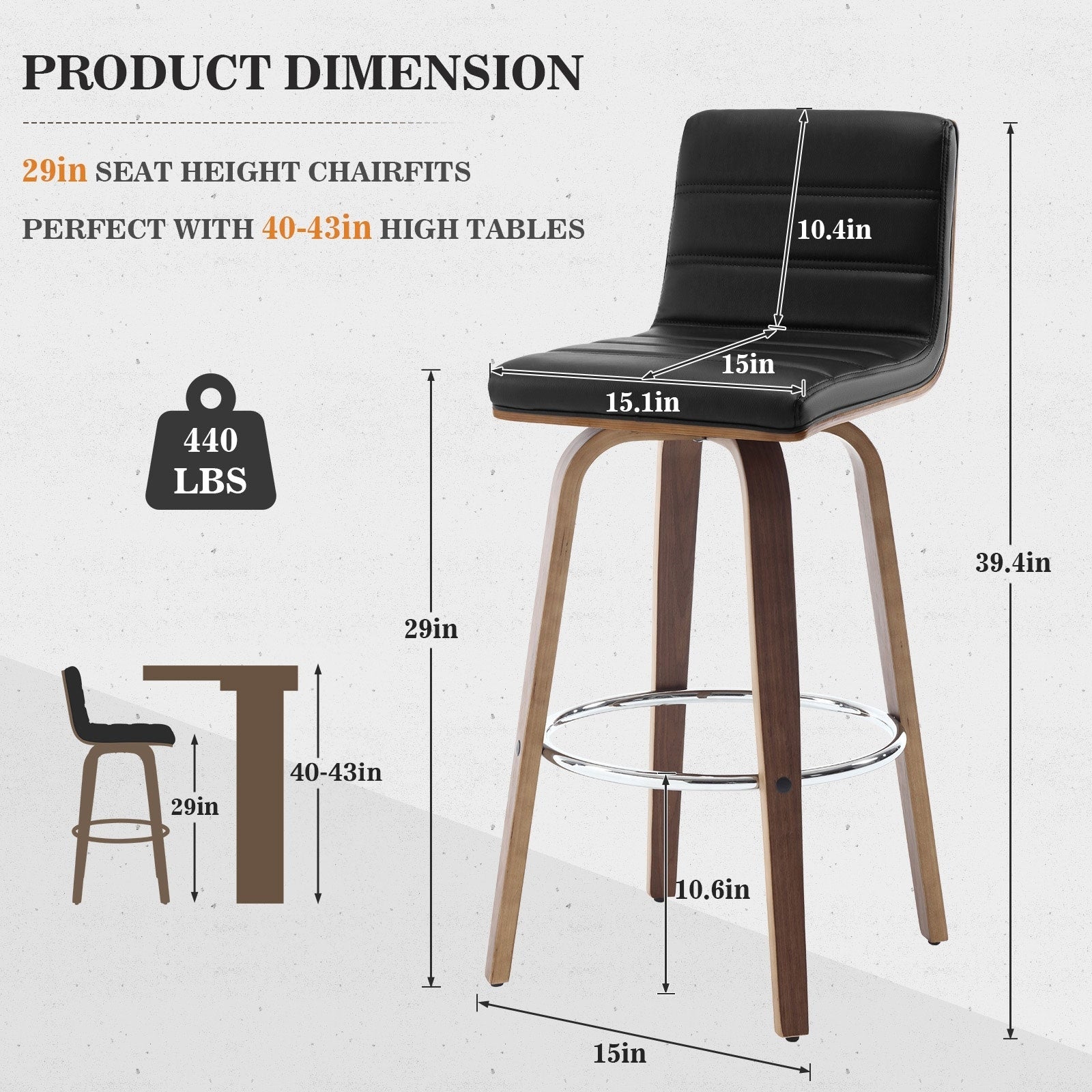 Tabourets de bar/comptoir pivotants en similicuir 26/29, lot de 2/3