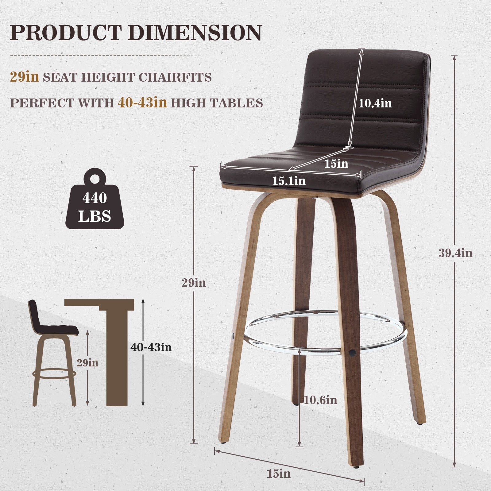 Tabourets de bar/comptoir pivotants en similicuir 26/29, lot de 2/3