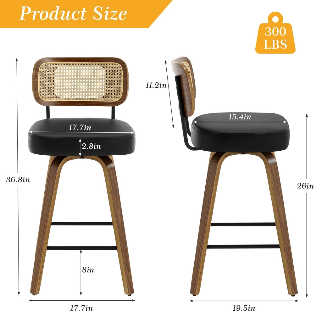 Tabourets de bar pivotants 26/29 avec pieds en bois courbé